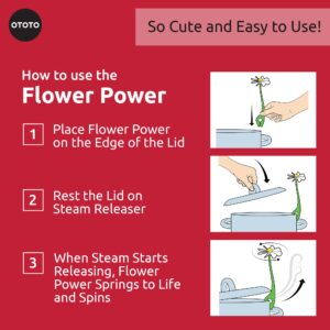 NEW!!! Flower Power Steam Releaser By OTOTO - Fun Kitchen Gadgets - Spinning Flower Lid Holder On Pot & Lid Lifter - Cool Kitchen Gadgets - Cute Gifts for Women, Ototo Kitchen Accessories Gadgets