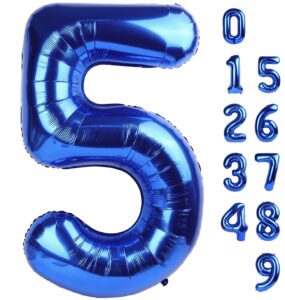 number 5 balloon 40 inch for 5th birthday decorations, 15 25 35 50 mylar big navy blue foil number balloons for wedding anniversary party decor