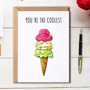 EdgarGifts You're The Coolest - Ice Cream Card - Love Card - Best Friend Card - Birthday Card - Cute Greeting Card - Cookie Card