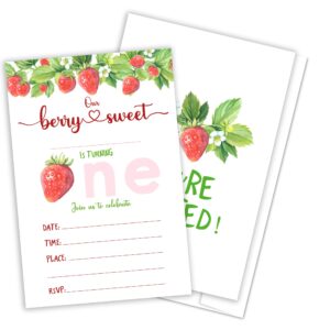 qofo sweet strawberry first birthday party invitation card-set of 20 with envelopes,birthday invitation cards,birthday party decorations and supplies-yqc31