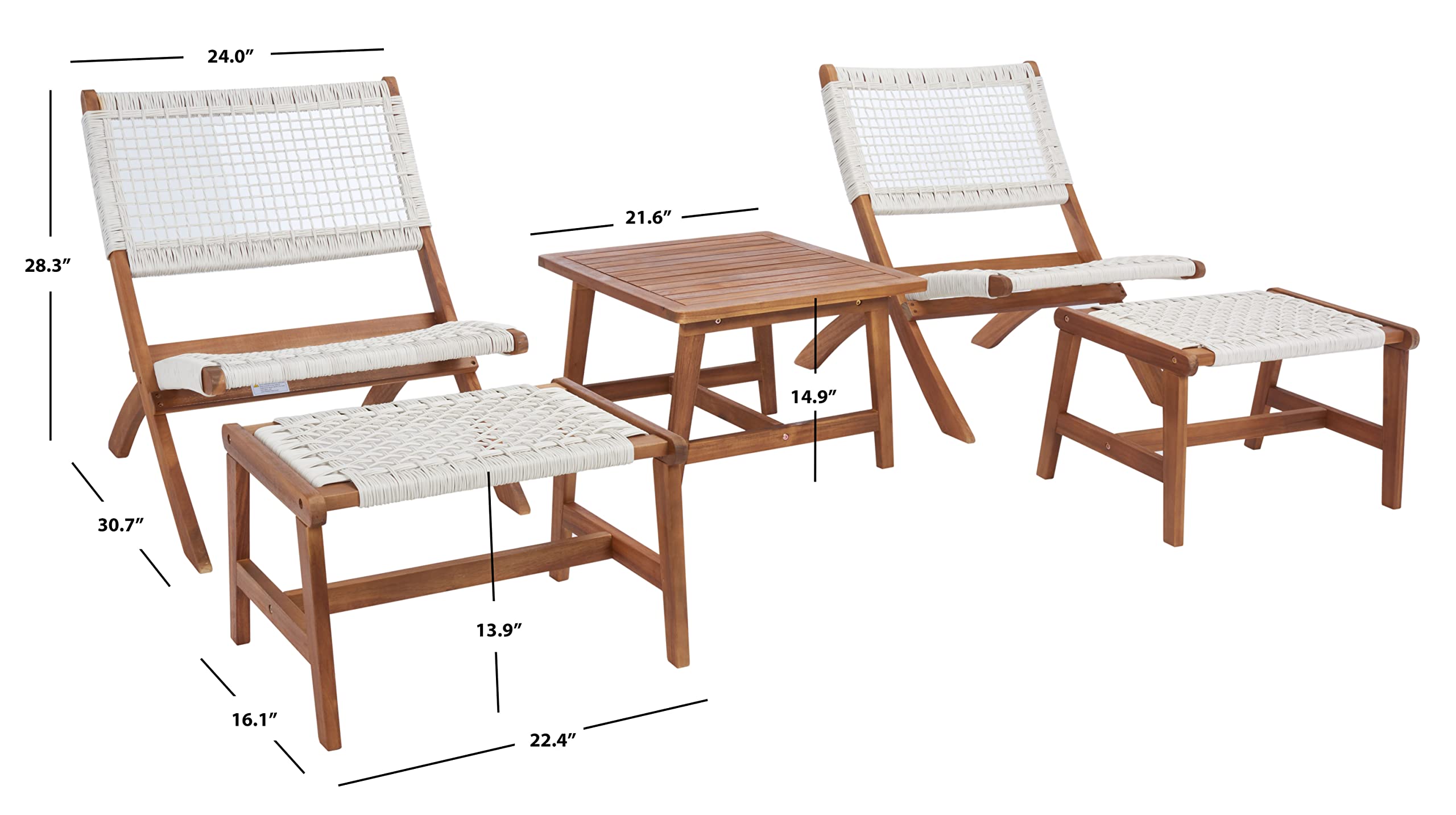 SAFAVIEH Outdoor Collection Casella Natural/White Woven 5-Piece Patio Set