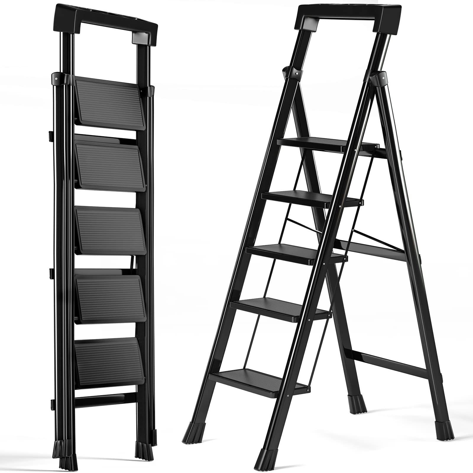 Shikha Step Ladder 5 Step, Folding Step Stool with Tool Tray Capacity 250 Lbs,Aluminum Lightweight Portable Step Stools for Adults,Capacity Ladder for Home Kitchen Library Office