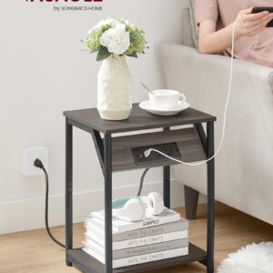 VASAGLE End Table with Charging Station, Set of 2, Small Side Tables for Living Room, Bedroom, Nightstand with Outlets and USB Ports, Bedside Table with Storage Shelf, Chestnut Brown and Black