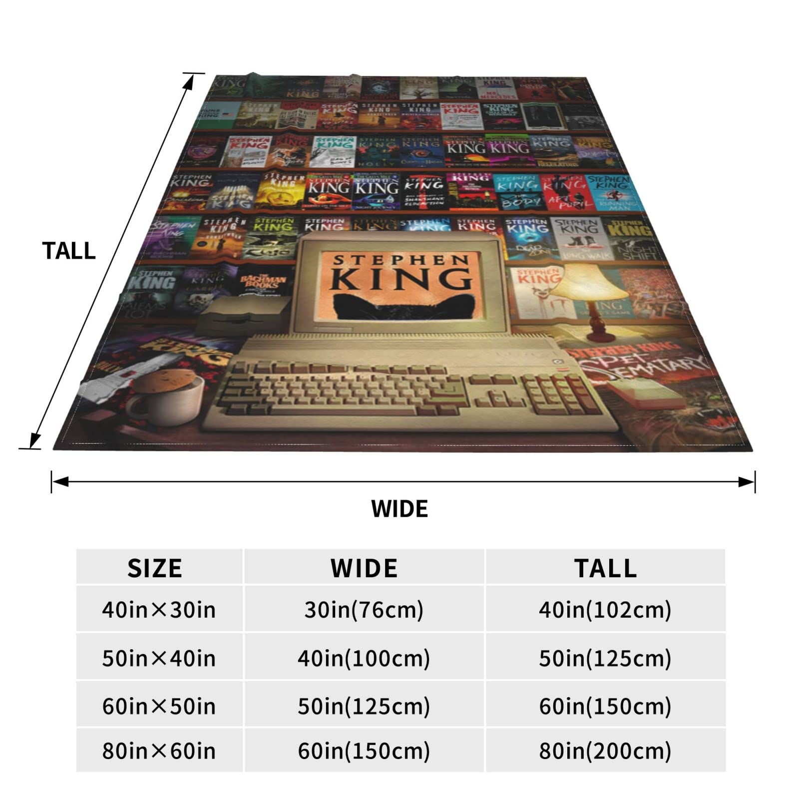 The King Full Collection Horror Books Blanket Warm Soft Throw Blanket Flannel Blankets All Season for Couch and Bed for Kids Teenager Aldult 60"x50"