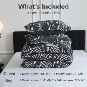 Simple&Opulence Boho Cooling Duvet Cover Set, 3Pcs Aztec Luxury Tribal Geometric Pattern Comforter Cover Set 100% Viscose from Bamboo, Soft Breathable Bedding for Hot Sleepers(Black, King)