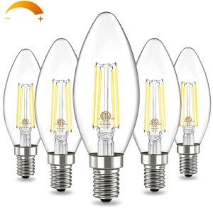 volxon e12 candelabra bulb 60 watt equivalent, b11 c35 dimmable led chandelier light bulbs, bright e12 led bulb daylight white 5000k 550 lm, clear glass, for chandeliers, ceiling fan, 5 pack