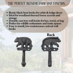 BestGiftEver Decorative Wall Coat Hooks Set of 2 with Black Bear in The Forest Accent - Rustic Cast Iron Animal Wall Mounted Hooks for Cabin Lodge - Ideal for Wildlife and Woodland Theme Enthusiasts