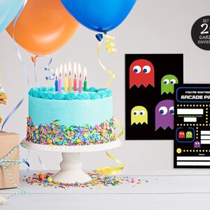 QOFO Arcade Game Party Invite Cards-Set of 20 With Envelopes,Game Themed Birthday Party,Birthdays Party Decorations And Supplies-YQC07