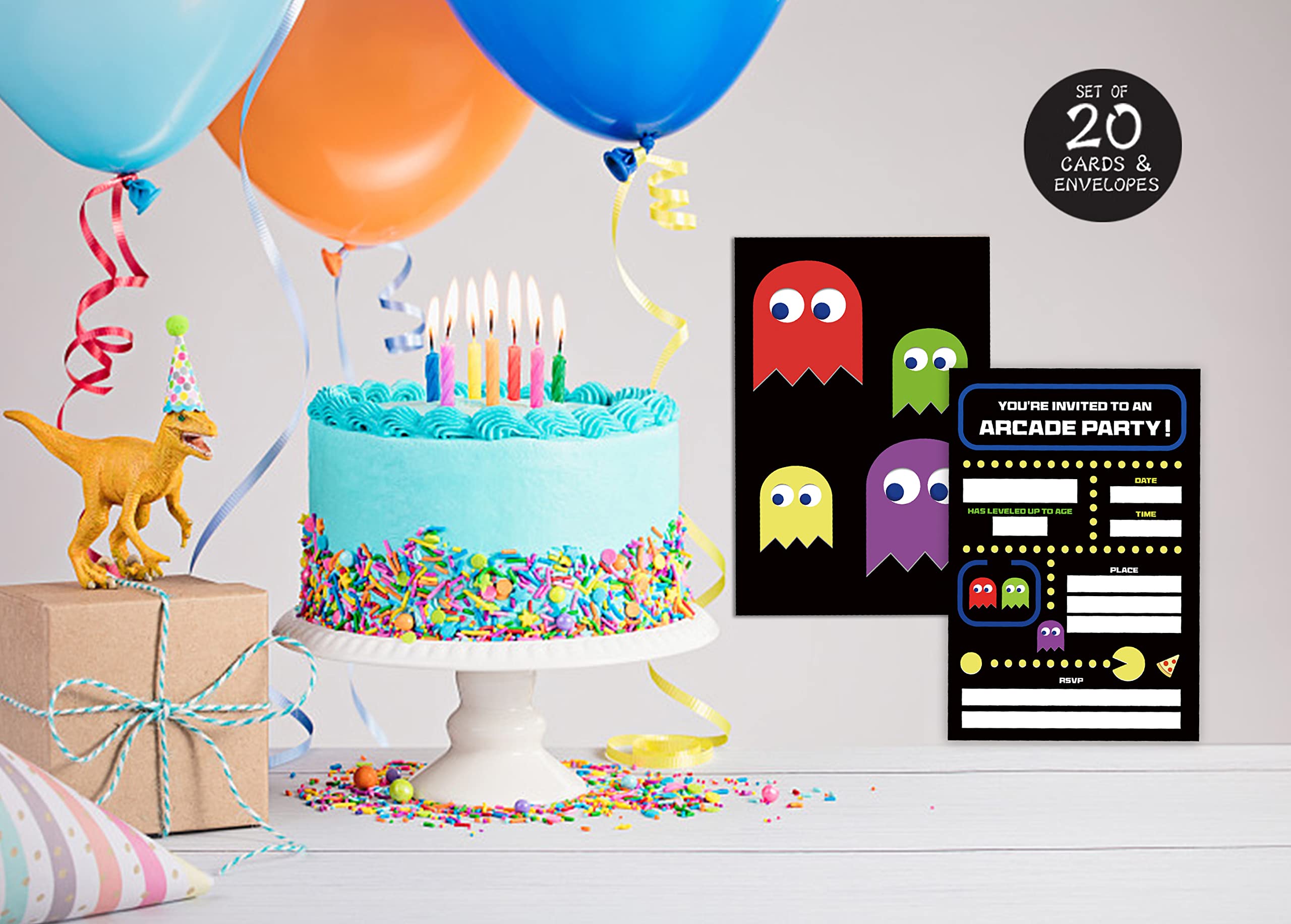 QOFO Arcade Game Party Invite Cards-Set of 20 With Envelopes,Game Themed Birthday Party,Birthdays Party Decorations And Supplies-YQC07