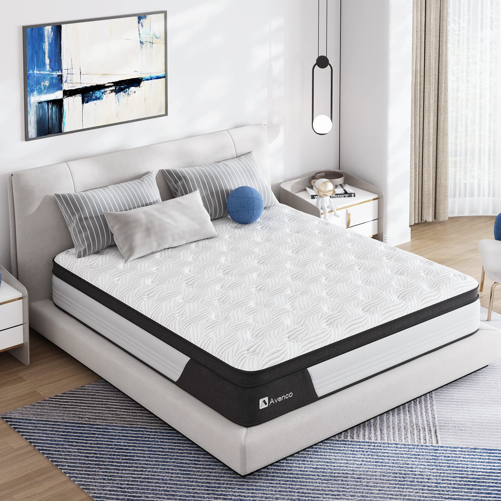 Avenco King Mattress 12 Inch, King Hybrid Mattress Medium Firm, King Mattress in a Box with Pocketed Springs CertiPUR-US Foam Mattress, Supportive&Pressure Relief, Breathable Fabric