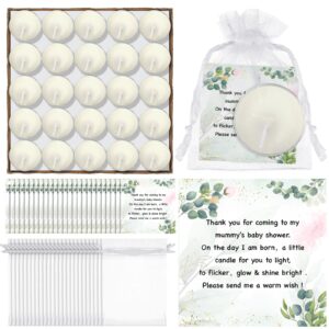 qunclay 100 sets baby shower favors for guests 100 pcs tea light candles for guests baby shower candles tealight with 100 thank tags and 100 return gift bags for baby gender reveal party (plant)