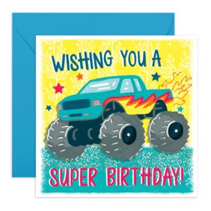 central 23 grandson birthday card - monster truck birthday - happy birthday card for him - grandson birthday card - gifts for nephew cousin - comes with fun stickers