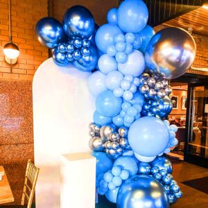 Blue Metallic Balloons Garland Kit 130 Pcs Chrome Balloons Different Sizes 18/12/10/5 Inch Confetti Balloons Blue Party Balloon for Boys Baby Shower Christening Birthday Graduation Christmas