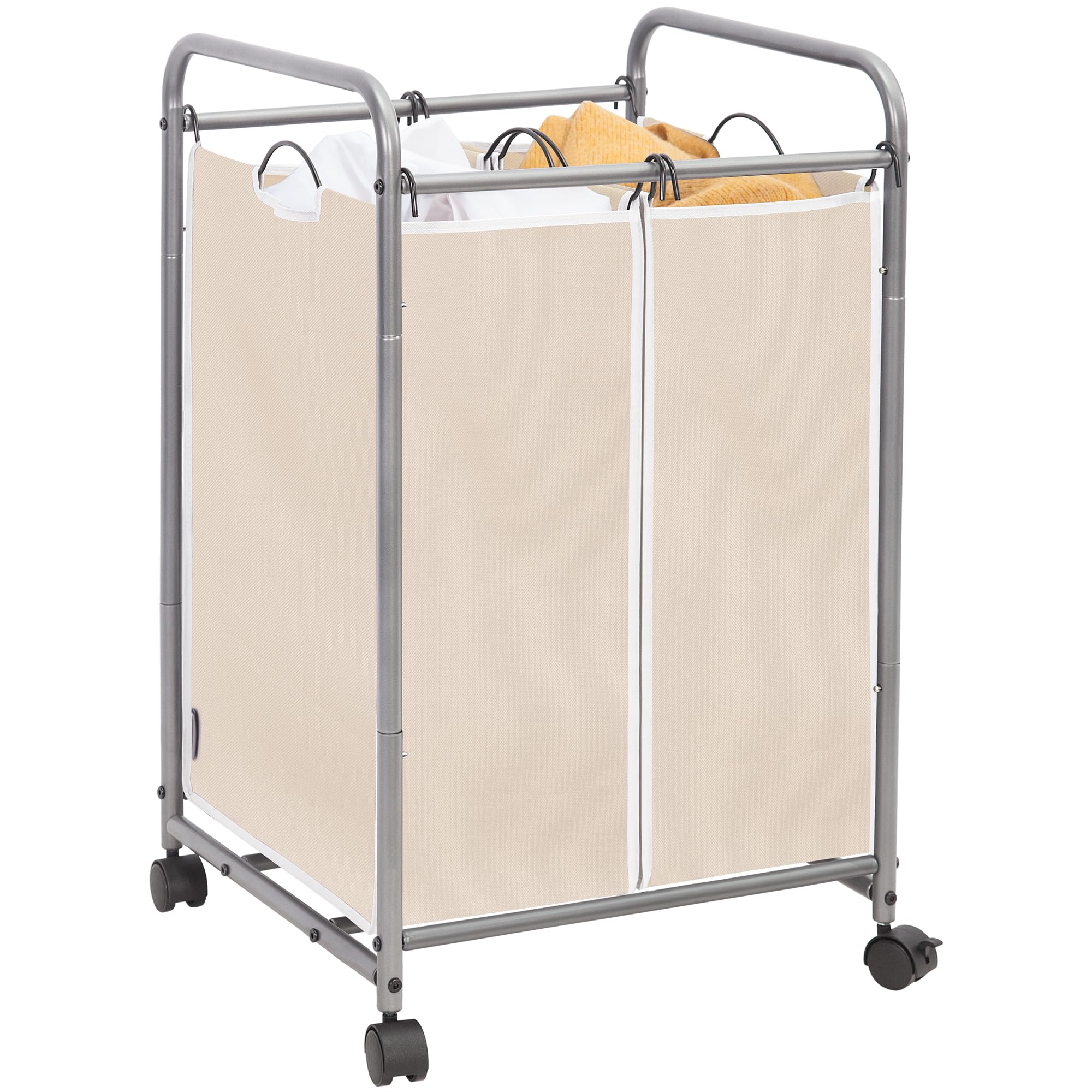 STORAGE MANIAC Laundry Sorter 2 Section, 90 L Laundry Hamper with Wheels, Laundry Basket Sorter, Laundry Separator Hamper, Laundry Organizer, 2 Bag Laundry Cart with Wheels and Removable Bags, Beige