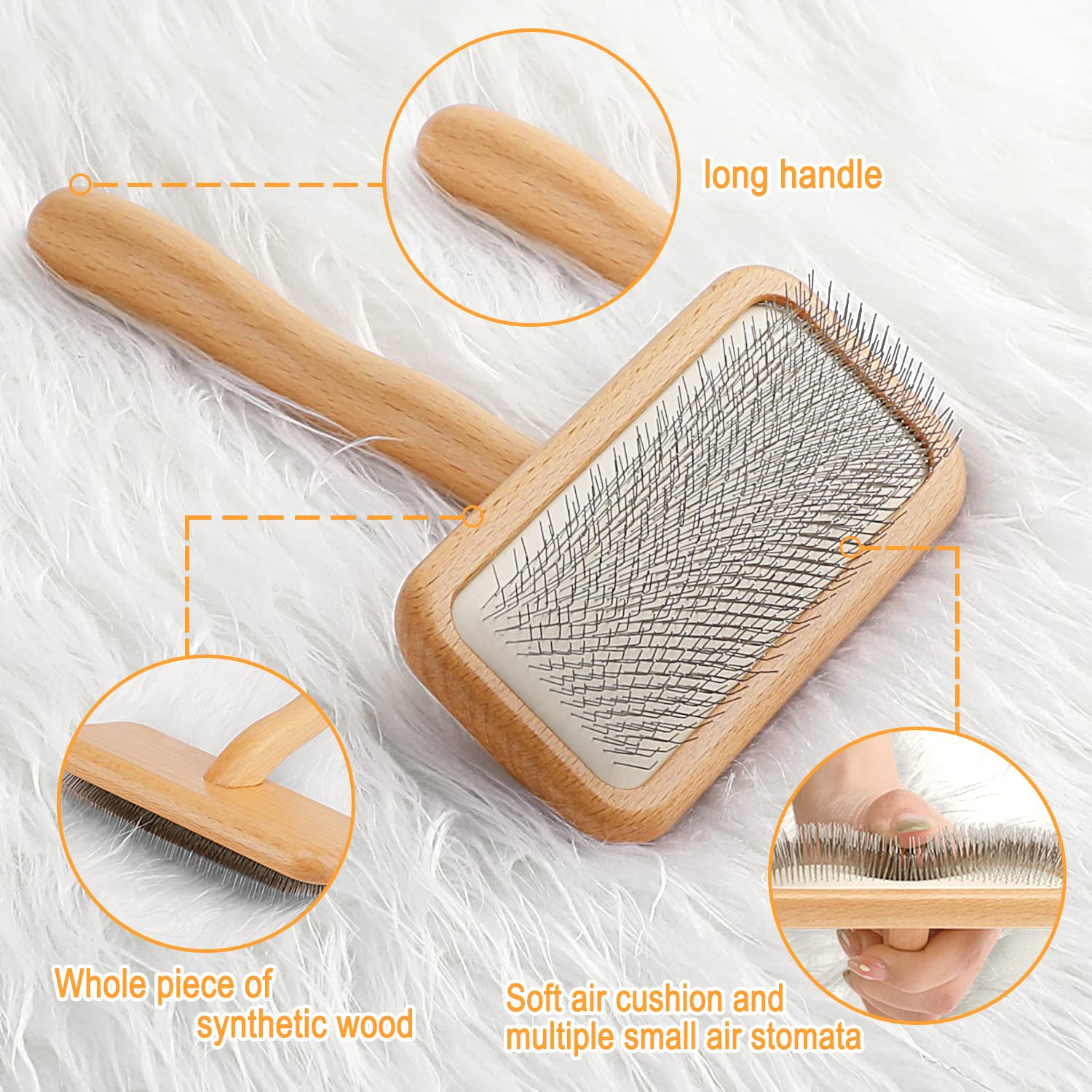 Carpet Rake Sheepskin Wool Brush and Sheepskin Brush Cleaner Comb, More Suitable for Pile Carpets/Rugs, for Carding Fur, Restore Carpets Softness and Texture (Wood, 2PCS(Big+ Small)