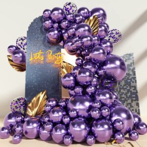 purple metallic balloons garland kit 130 pcs chrome balloons different sizes 18/12/10/5 inch confetti balloons for birthday graduation valentines’ day christmas mermaid party decorations