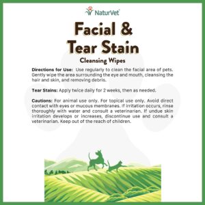 NaturVet Facial & Tear Stain Cleansing Wipes for Dogs & Cats 60 Count