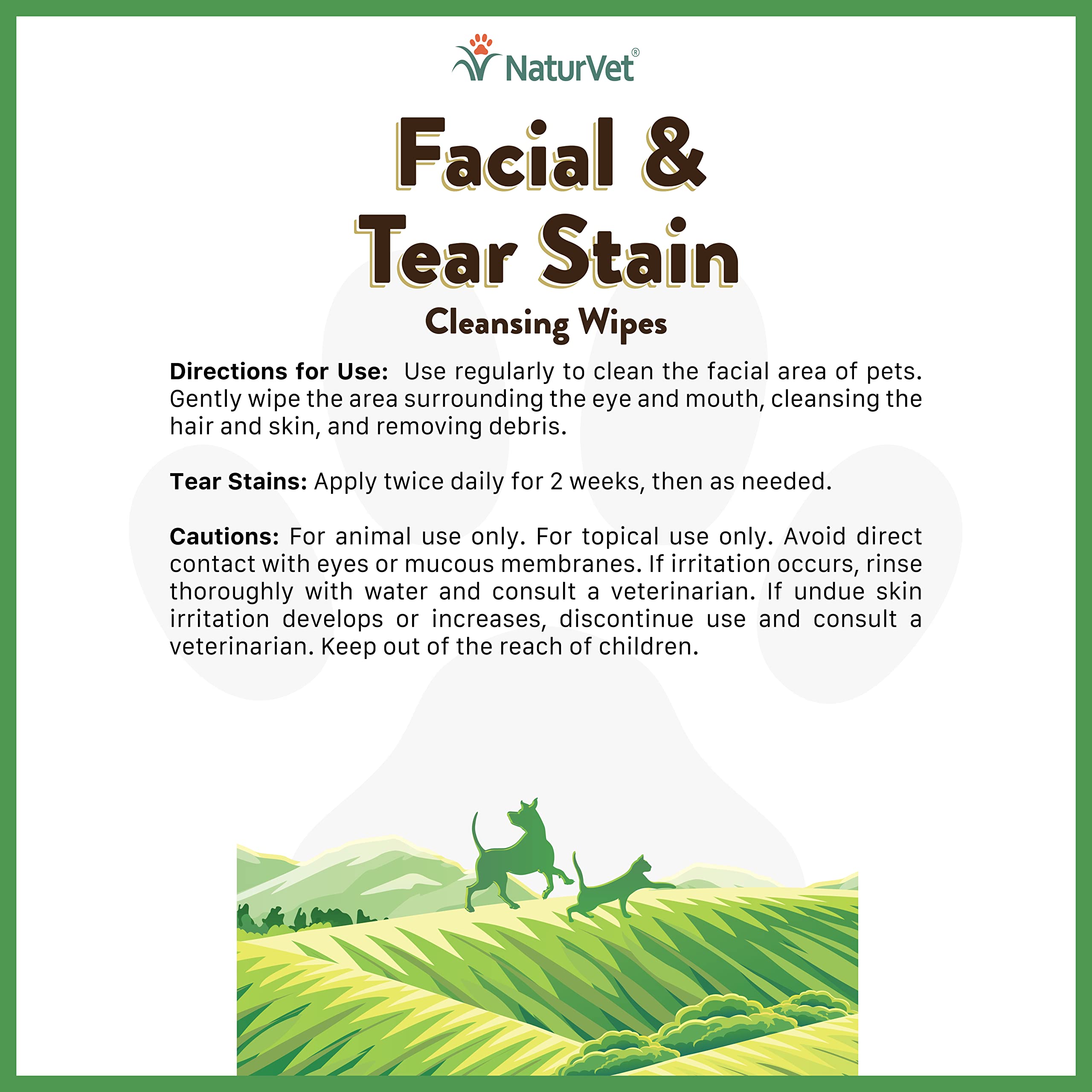 NaturVet Facial & Tear Stain Cleansing Wipes for Dogs & Cats 60 Count