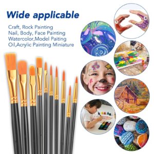 ESRICH Acrylic Paint Brushes Set, 16Packs/160Pcs, Nylon Brush Head, Suitable for Acrylic,Oil,Watercolor,Rock Body Face Nail Art,Perfect Suit of Art Painting,Best Gift for Kids Adult Drawing(Black)