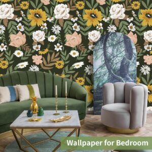 Cismmy Large Floral Peel and Stick Wallpaper Boho Removable Wallpaper for Bedroom Bathroom Easy Peel Off Wallpaper Stick on Wallpaper Vintage Renter Friendly Wall Paper 118" X 17.7"