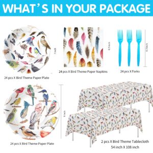 Xigejob Bird Plates And Napkins Party Supplies - Bird Party Decorations, Plate, Napkin, Fork, Tablecloth, Wild Bird Bridal Baby Shower Birthday Wedding Spring Summer Tea Party Tableware | Serve 24