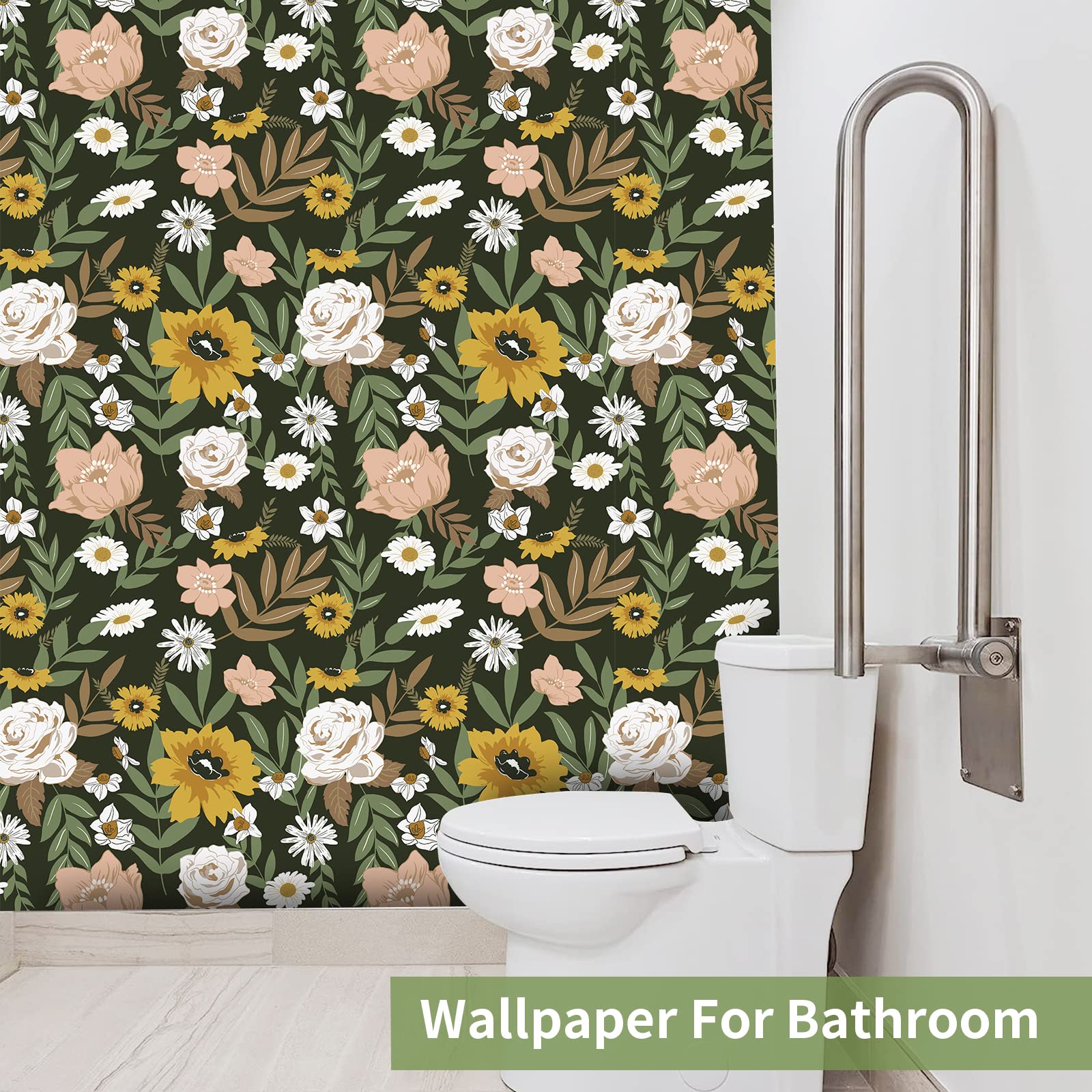 Cismmy Large Floral Peel and Stick Wallpaper Boho Removable Wallpaper for Bedroom Bathroom Easy Peel Off Wallpaper Stick on Wallpaper Vintage Renter Friendly Wall Paper 118" X 17.7"