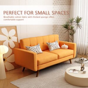 DIFY 65" W Linen loveseat Sofa, Easy to Assemble, Modern Furniture with Thickened Cushion, Perfect Couch for Living Room, Office, Bedroom (Orange)