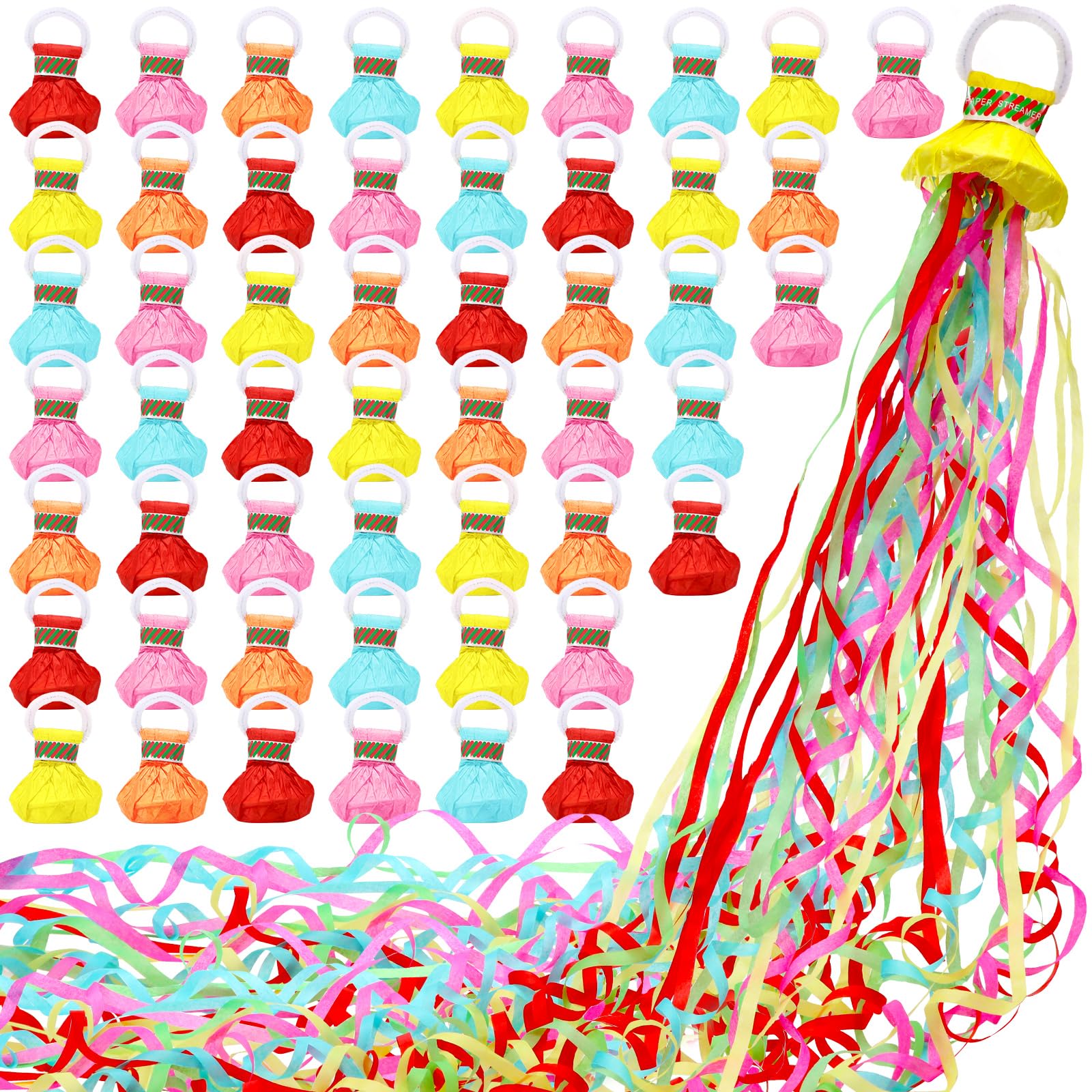 Sratte 100 Pcs Hand Throw Streamers with Colorful Ribbon No Mess Confetti Crackers for Wedding, Party, Graduation, Birthday, Celebration