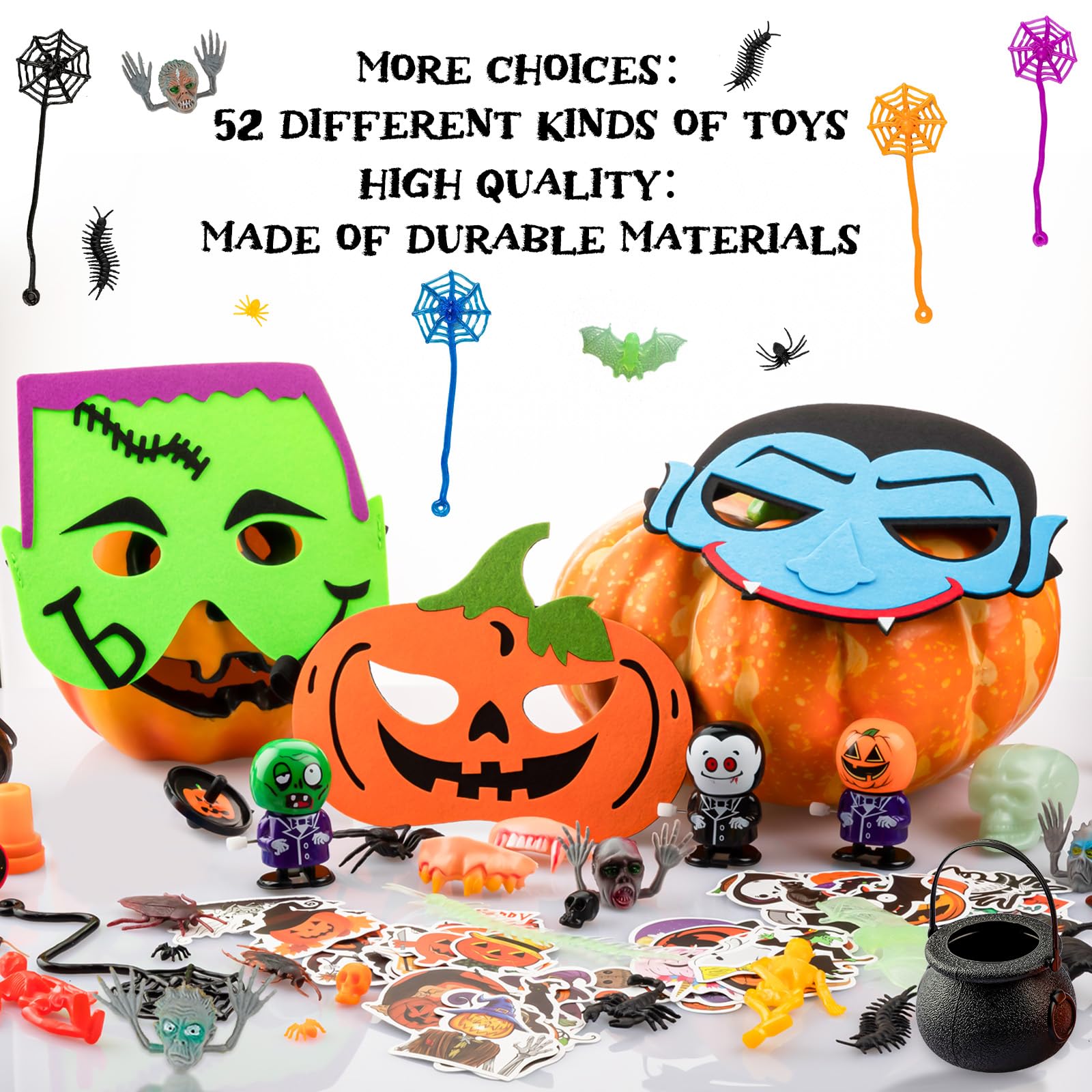 Outus 728 Pcs Halloween Novelty Toys Assortment Halloween Party Favors Mini Trick or Treating Toys Pumpkin Goodie Bag Filler for Halloween Kids School Classroom Reward Prizes Supplies, 52 Styles