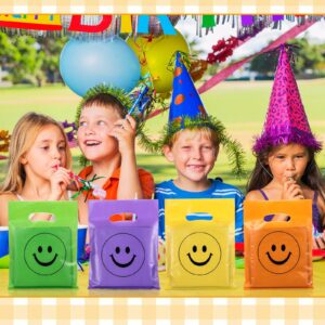 Geyee 300 Pieces Smile Face Gift Bags 6" x 8" Plastic Party Favors Bags Christmas Party Goodie Bags Treat Bags Bulk with Handle for Kids Birthday Party Classroom School Supplies(Multicolor)