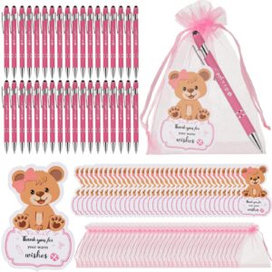 estune 108 pcs baby shower pens set it's a pen with stylus tip 2 in 1 ink pens boy girl baby shower gifts card organza bags baby shower party favors for guests office writing journaling (pink)