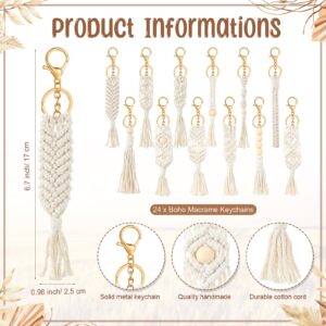 Sasylvia 24 Sets Boho Macrame Keychains Bulk Boho Keychains with Tassel Baby Shower Favors for Guest Thank You Card Clear Opp Bags with Rope for Bridal Shower Favors Birthday Wedding Bohemian Party