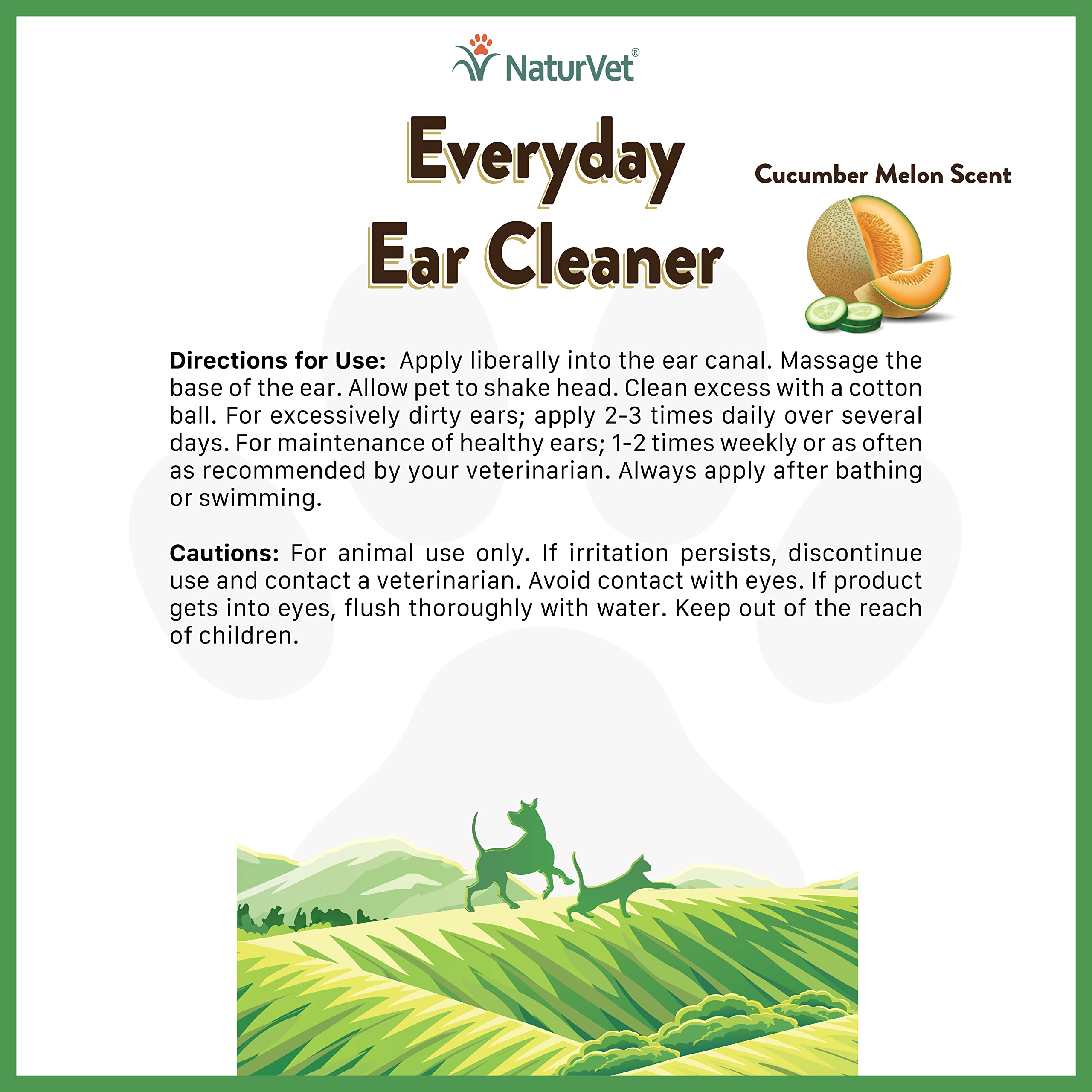 NaturVet Everyday Ear Cleaner Solution with Cucumber Melon Scent for Dogs & Cats 8 oz