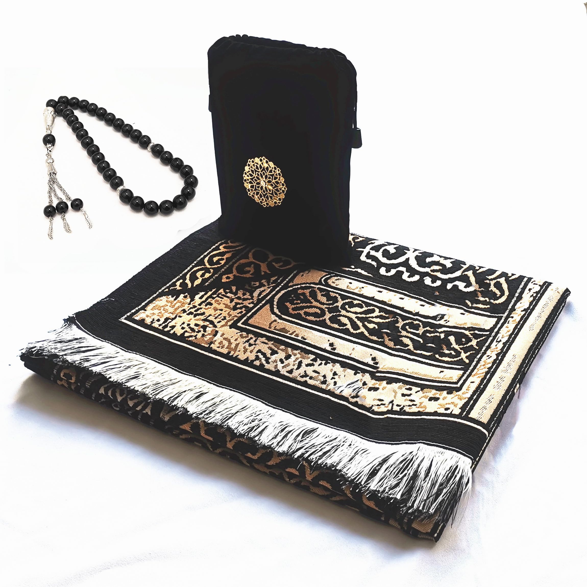 SHUKRAN Prayer Rug Muslim Prayer Mat with Bag & Prayer Beads for Kids Men Women - Soft Thin Prayer Matt Islam for Eid Travel Ramadan Perfect Islamic Gifts Chenille Fabric