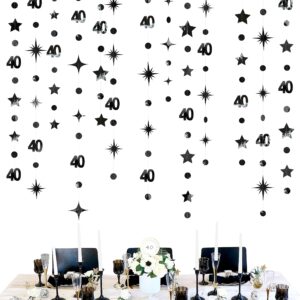 black 40th birthday decorations number 40 circle dot twinkle star garland metallic hanging streamer bunting banner backdrop for women mens 40 year old birthday forty anniversary party supplies