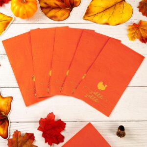 ​Quera 100 Pack Thanksgiving Guest Napkins Turkey Gold Foil Disposable Napkins Autumn Fall Harvest Paper Napkins Thanksgiving Dinner Party Supplies - Gobble​ 7.5 x 4.25 Inch