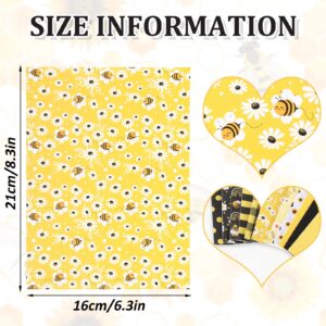 Whaline 12Pcs Summer Bee Faux Leather Sheets Black Yellow Plaids Synthetic Fabric Craft Leather Sunflower Glitter Printed Leather for Earrings Headbands Jewelry Wallet Making DIY Craft