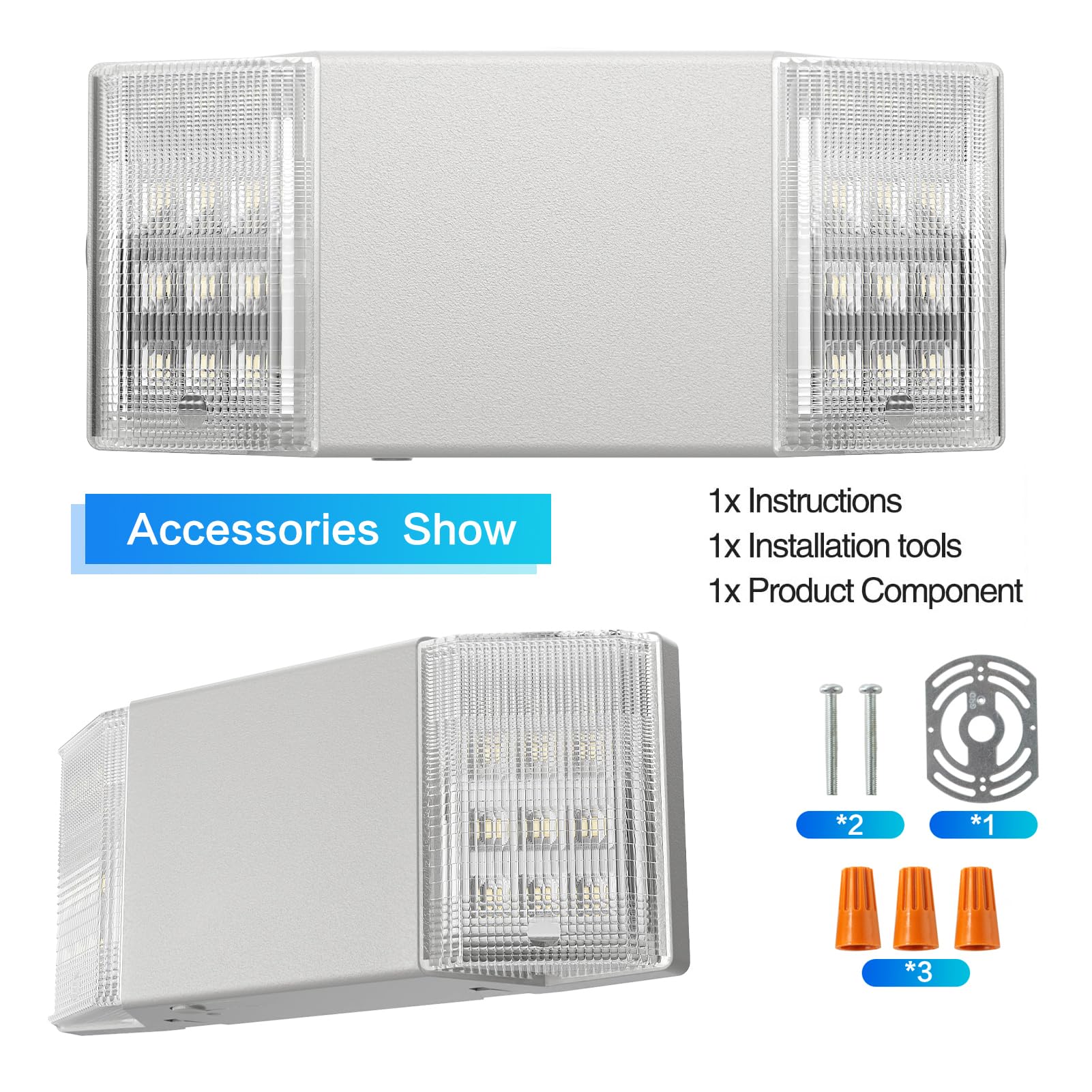 Spectsun 1 Packs Hardwired Emergency Exit Light Fixtures for Business, with Battery Backup, Two Head Adjustable LED Emergency Lighting, UL 924 Certified，AC 120/277V.