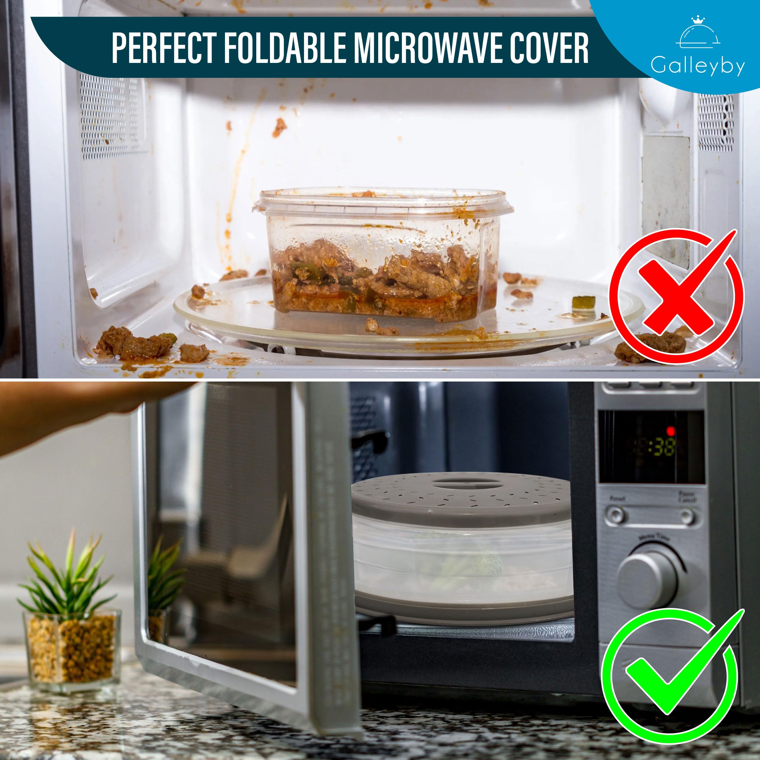 Galleyby Pack of 2 Microwave splatter Covers - Microwave Cover for Food -Space-Saving Design (10.5 Inch) BPA-Free Silicone,Plastic and Dishwasher Safe (Pack of 2)