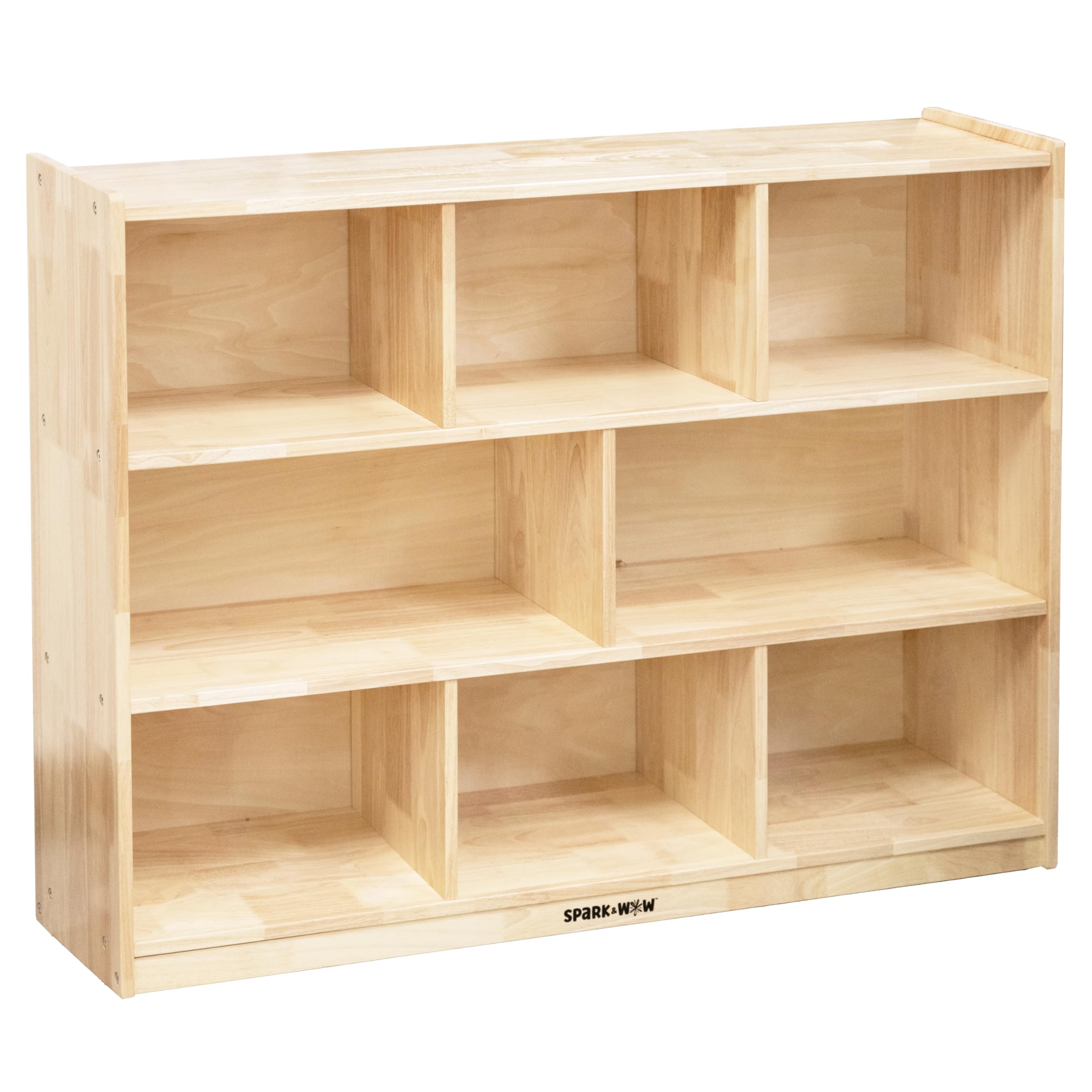 SPARK & WOW 8-Compartment Solid Wood Storage Cabinet - Toy Shelf Organizer - Shelves for Classroom - Includes Optional Wheels