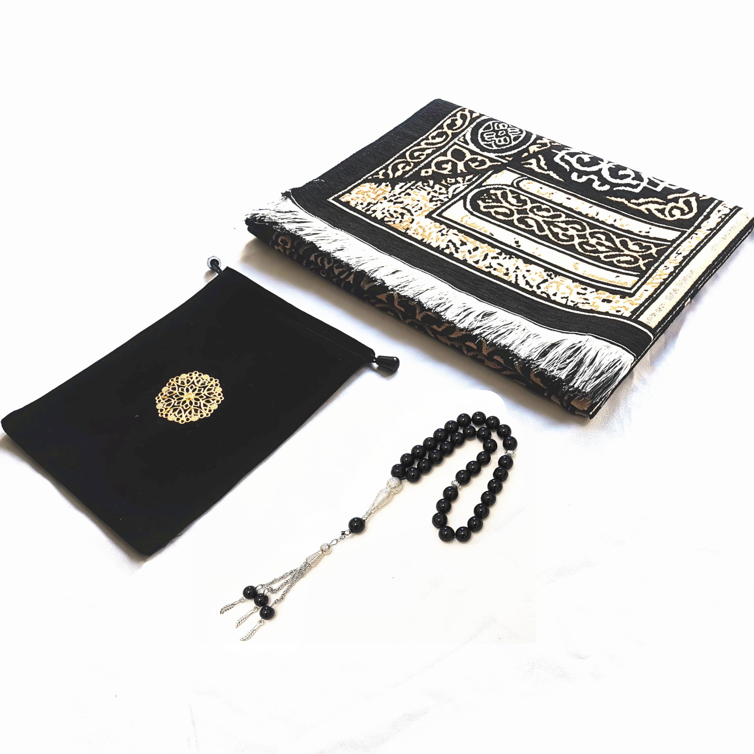 SHUKRAN Prayer Rug Muslim Prayer Mat with Bag & Prayer Beads for Kids Men Women - Soft Thin Prayer Matt Islam for Eid Travel Ramadan Perfect Islamic Gifts Chenille Fabric