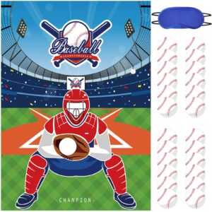 joarhonal pin the baseball on the glove - baseball party games for kids 20" x 28" baseball game poster with 24 reusable stickers sport themed birthday party favor sets