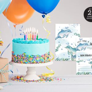 QOFO Dolphin Birthday Party Invitations-Set of 20 With Envelopes,Ocean World Party Theme,For Birthdays & Summer Beach Parties,Party Decorations And Supplies-YQC01