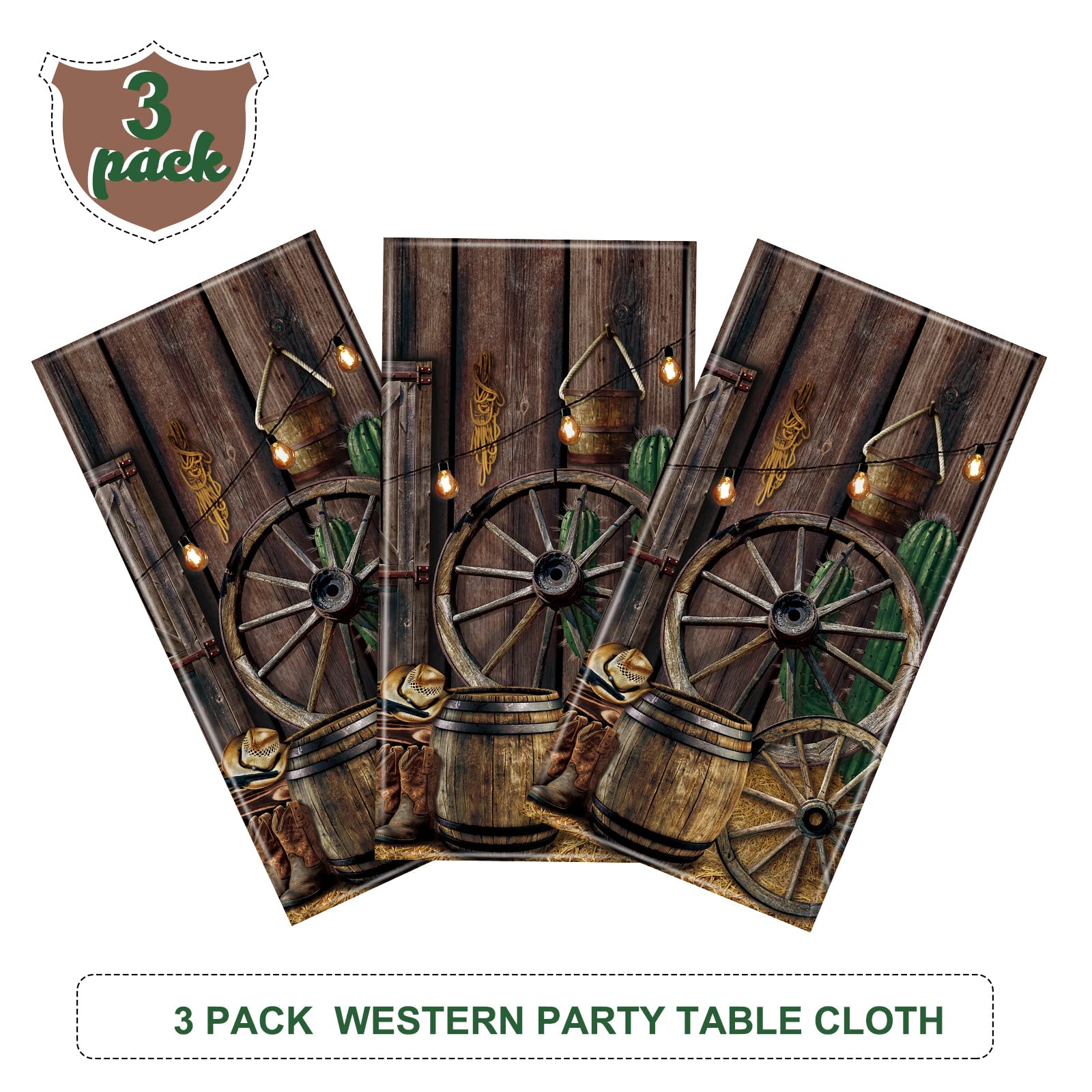 Tiamon 3 Pcs Western Party Tablecloth Western Cowboy Party Table Cover Cowboy Theme Plastic Tablecloth Wild West Wooden House Table Cover for Western Theme Birthday Party Supplies