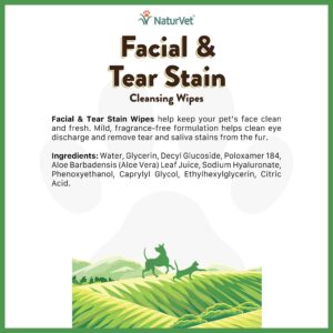 NaturVet Facial & Tear Stain Cleansing Wipes for Dogs & Cats 60 Count