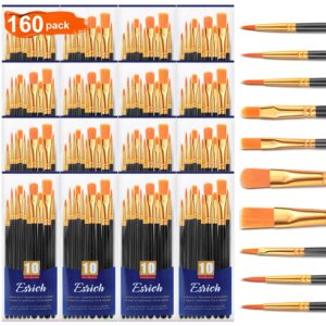 esrich acrylic paint brushes set, 16packs/160pcs, nylon brush head, suitable for acrylic,oil,watercolor,rock body face nail art,perfect suit of art painting,best gift for kids adult drawing(black)