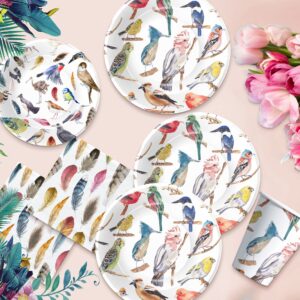 Xigejob Bird Plates And Napkins Party Supplies - Bird Party Decorations, Plate, Napkin, Fork, Tablecloth, Wild Bird Bridal Baby Shower Birthday Wedding Spring Summer Tea Party Tableware | Serve 24