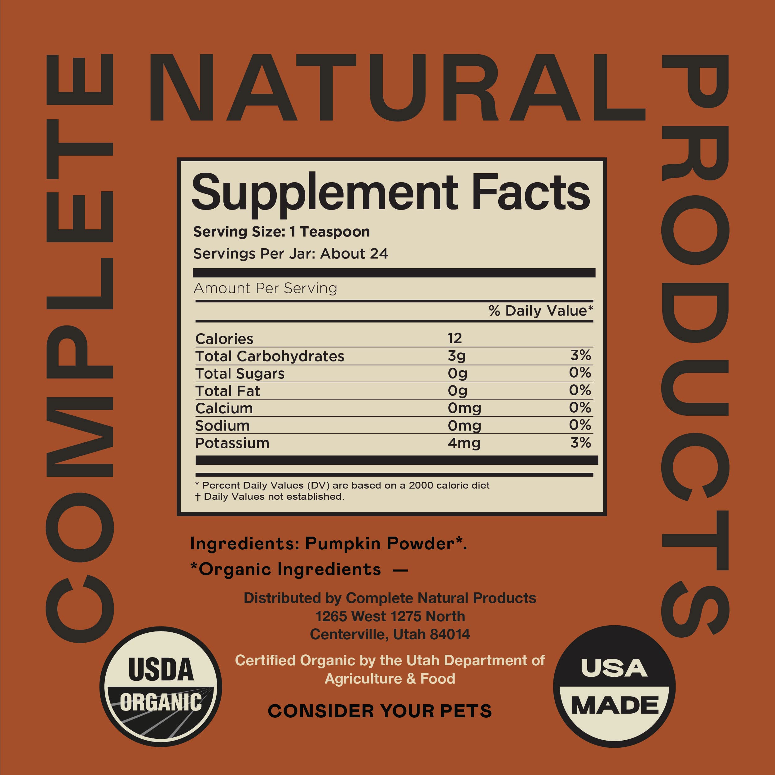 Complete Natural Products Organic Pumpkin Powder for Pets - 4oz - Pure Organic Pumpkin Powder