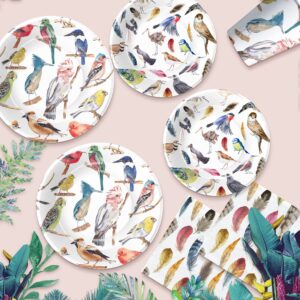 Xigejob Bird Plates And Napkins Party Supplies - Bird Party Decorations, Plate, Napkin, Fork, Tablecloth, Wild Bird Bridal Baby Shower Birthday Wedding Spring Summer Tea Party Tableware | Serve 24