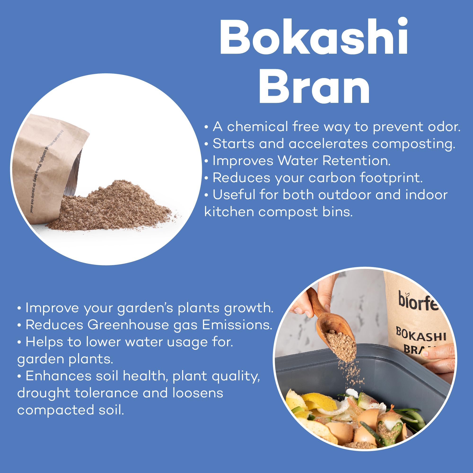 Biorfe Bokashi Indoor Compost Starter Kit All Seasons Bokashi Bran - Attractive Countertop Kitchen Odor Free Compost Bin - Composting Bucket Container with 2.2 lbs Organic Dry Bokashi Bran for Indoor